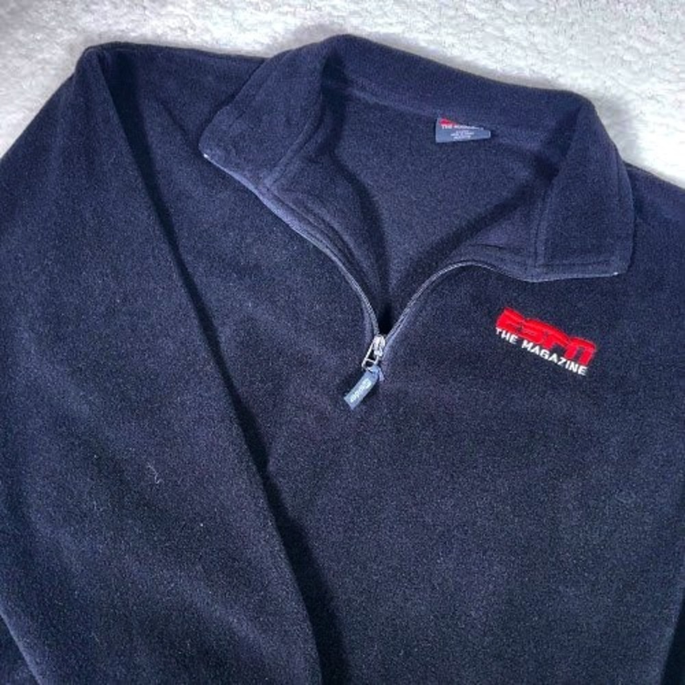 VTG ESPN The Magazine 1/4 Zip Pullover Fleece Jacket Mens Size XL Black Vintage